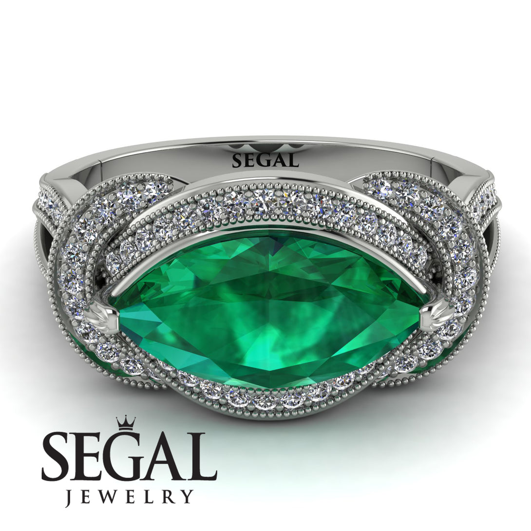 Milgrain Marquise Emerald Engagement Ring - Marley No. 6