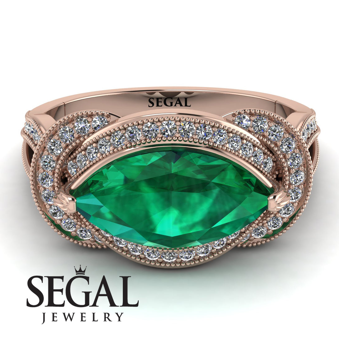 Milgrain Marquise Emerald Engagement Ring - Marley No. 5