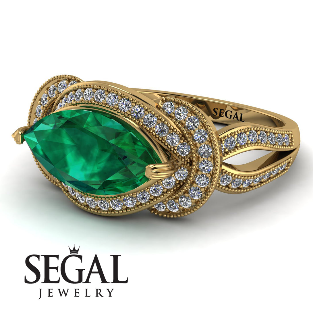Milgrain Marquise Emerald Engagement Ring - Marley No. 4