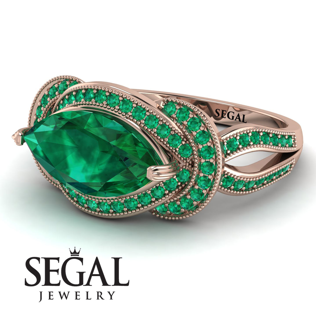 Milgrain Marquise Emerald Engagement Ring - Marley No. 20