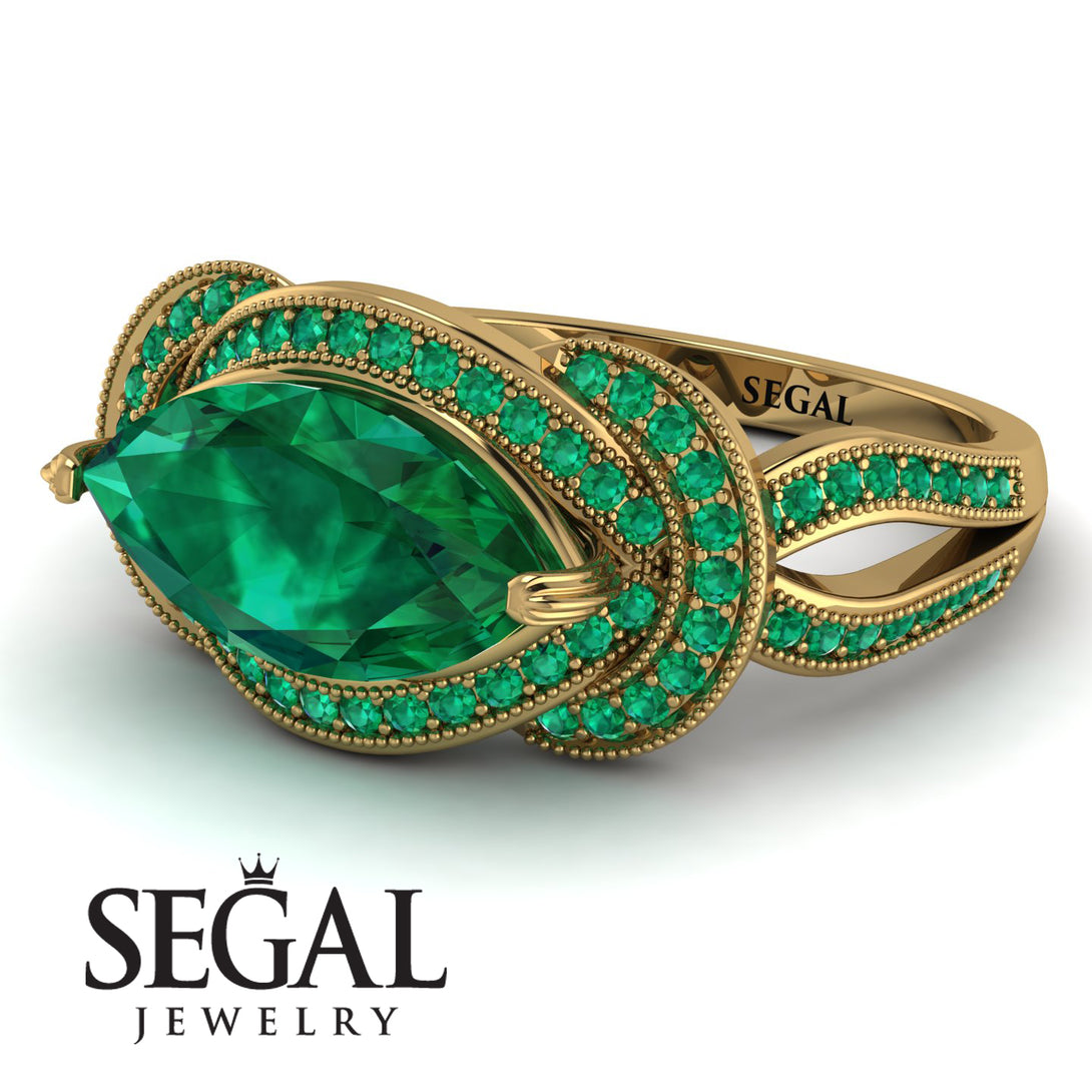 Milgrain Marquise Emerald Engagement Ring - Marley No. 19