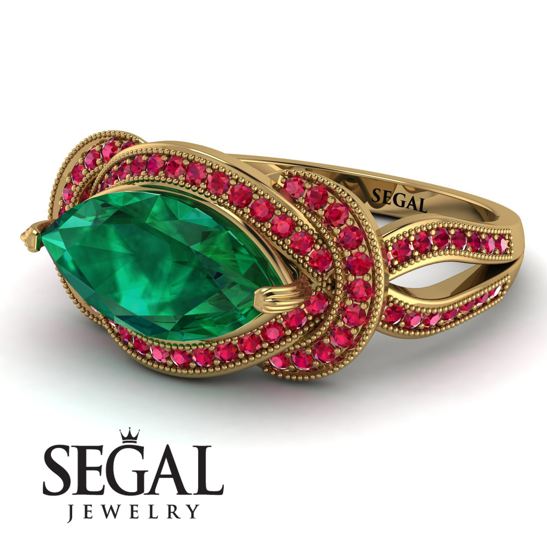Milgrain Marquise Emerald Engagement Ring - Marley No. 49