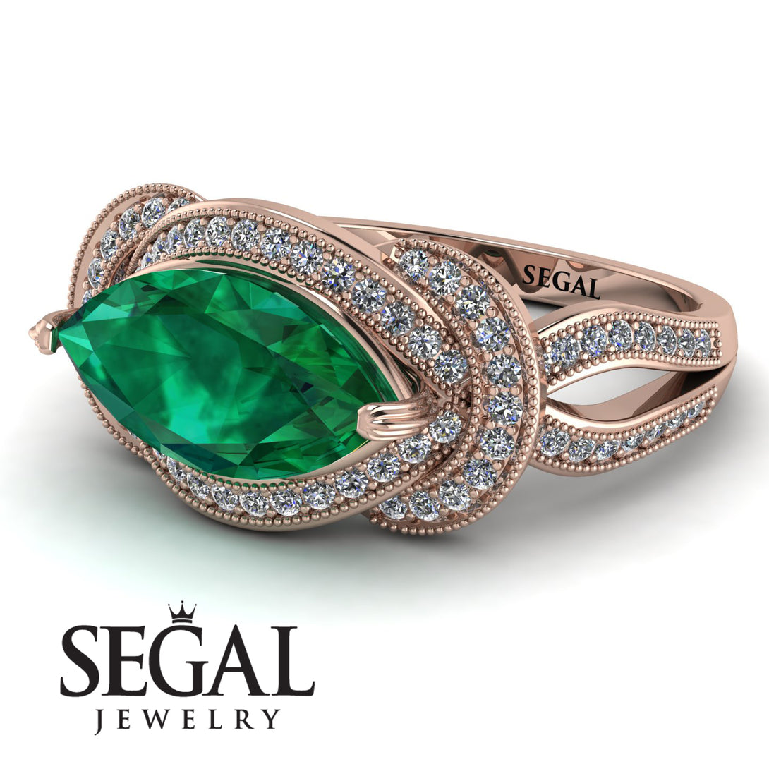 Milgrain Marquise Emerald Engagement Ring - Marley No. 5