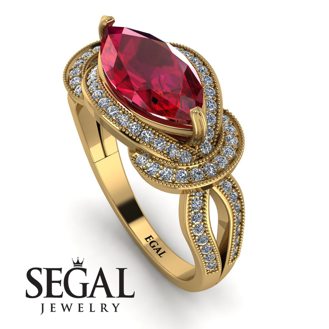 Milgrain Marquise Ruby Engagement Ring - Marley No. 10