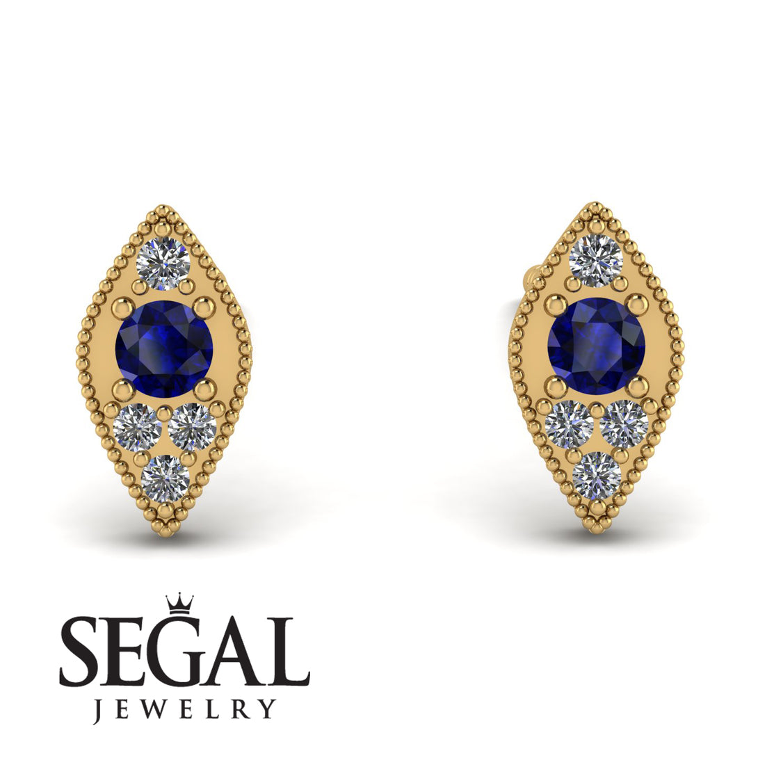 Milgrain Marquise Sapphire Earrings - Faye No. 13