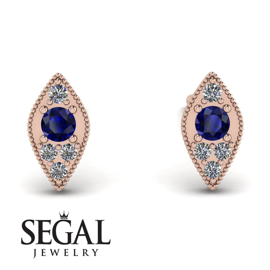 Milgrain Marquise Sapphire Earrings - Faye No. 14