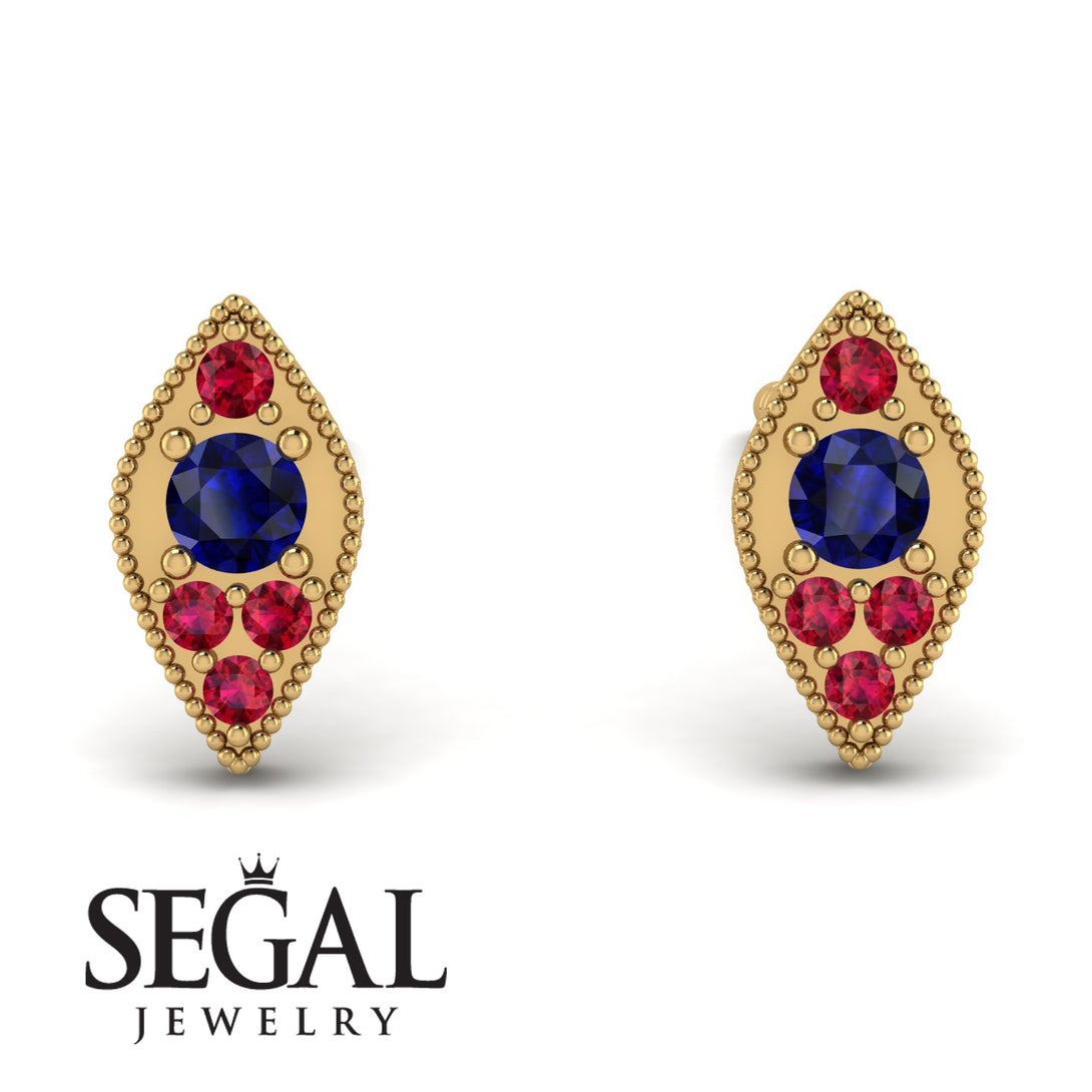 Milgrain Marquise Sapphire Earrings - Faye No. 58