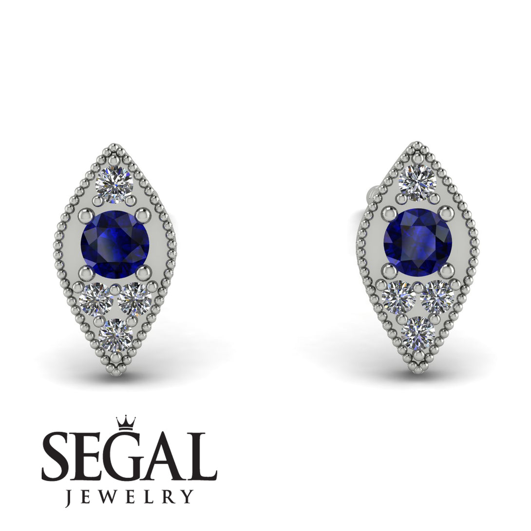 Milgrain Marquise Sapphire Earrings - Faye No. 15