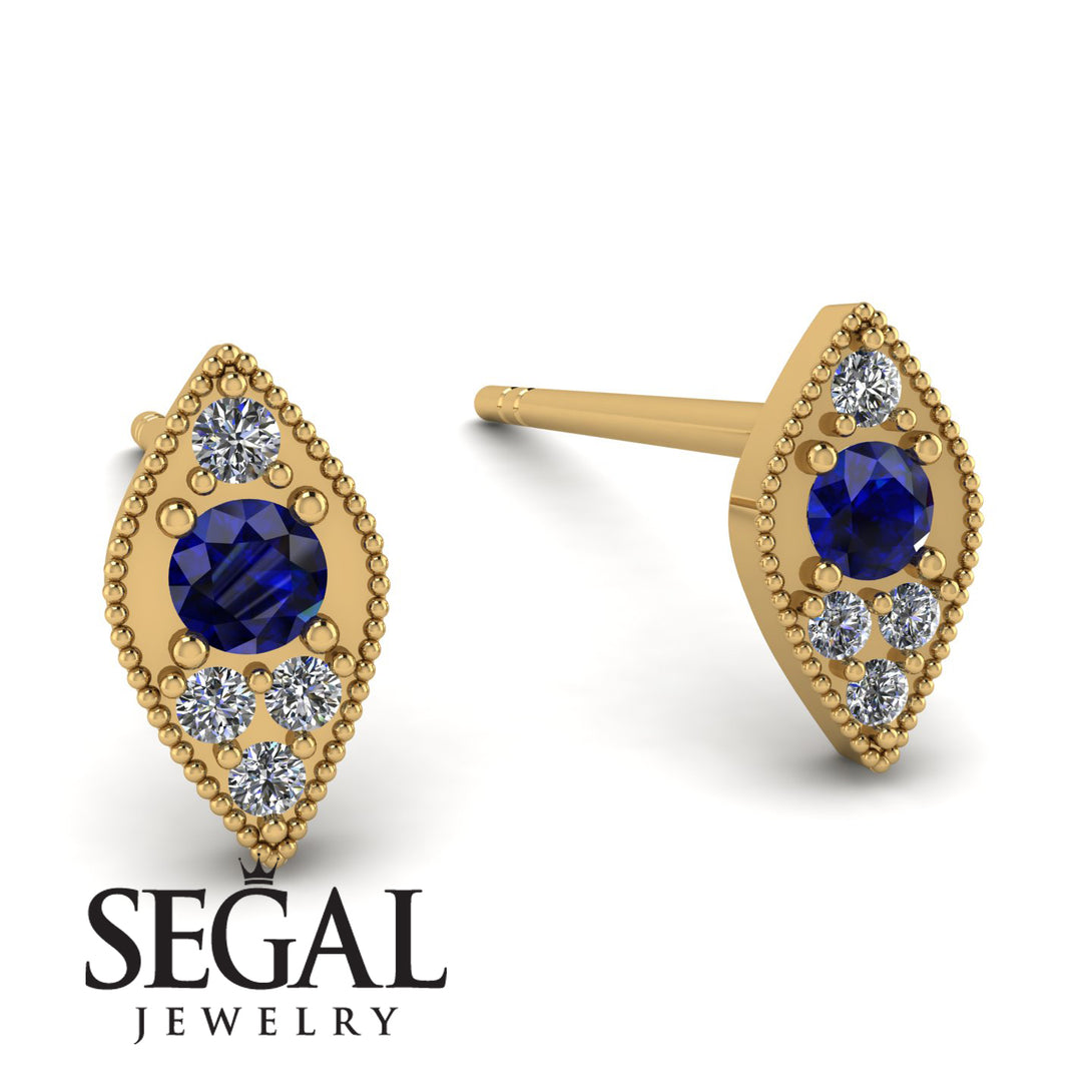Milgrain Marquise Sapphire Earrings - Faye No. 13