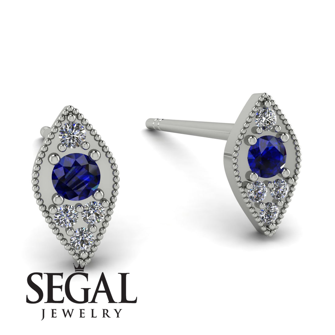 Milgrain Marquise Sapphire Earrings - Faye No. 15