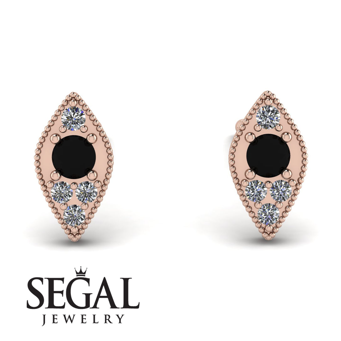 Milgrain Marquise Black Diamond Earrings - Faye No. 8