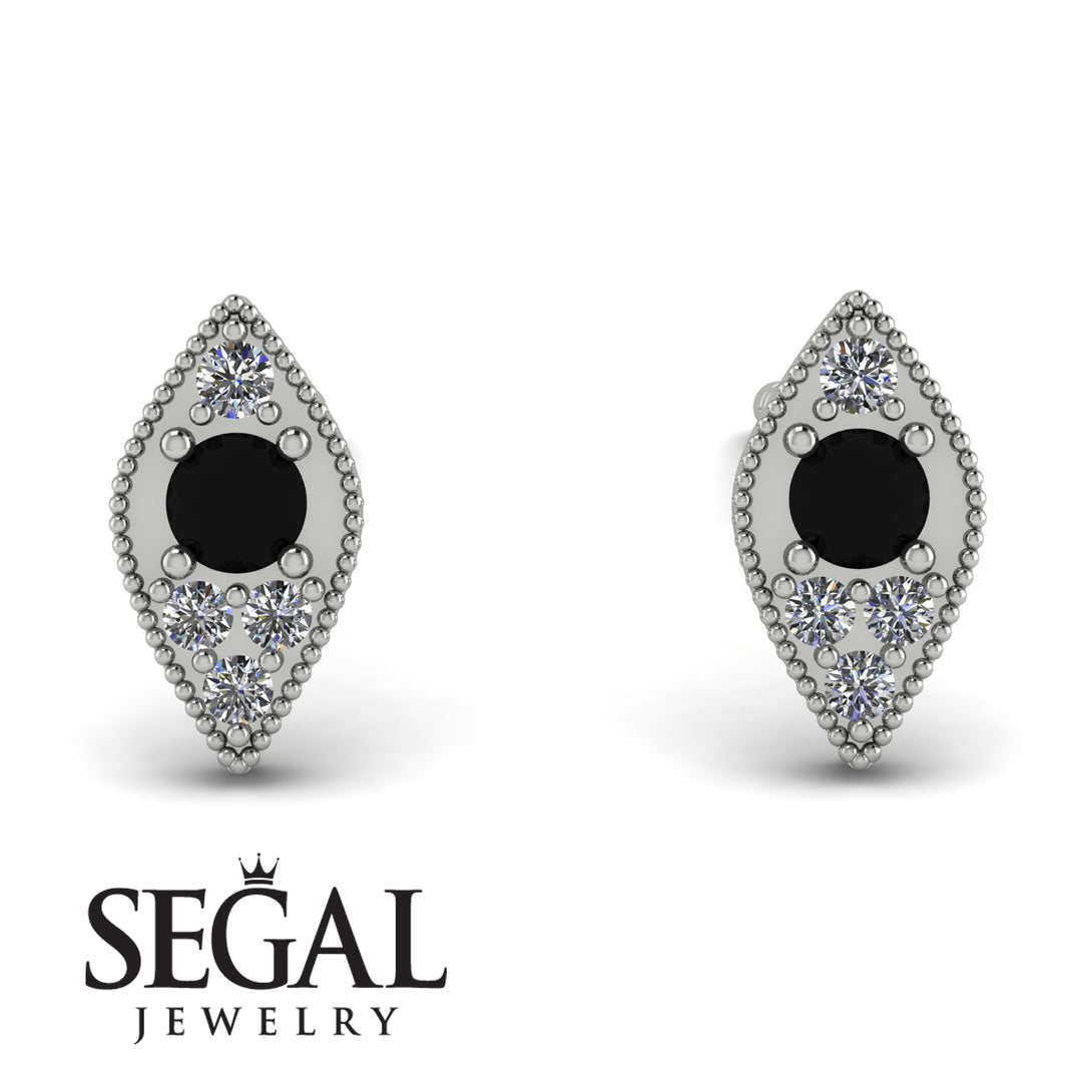 Milgrain Marquise Black Diamond Earrings - Faye No. 9