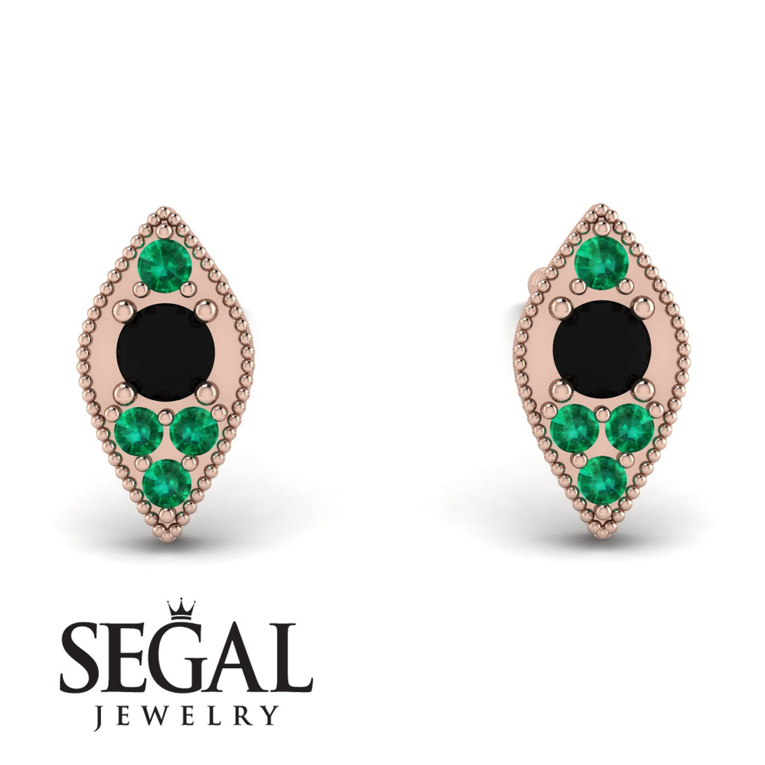 Milgrain Marquise Black Diamond Earrings - Faye No. 23