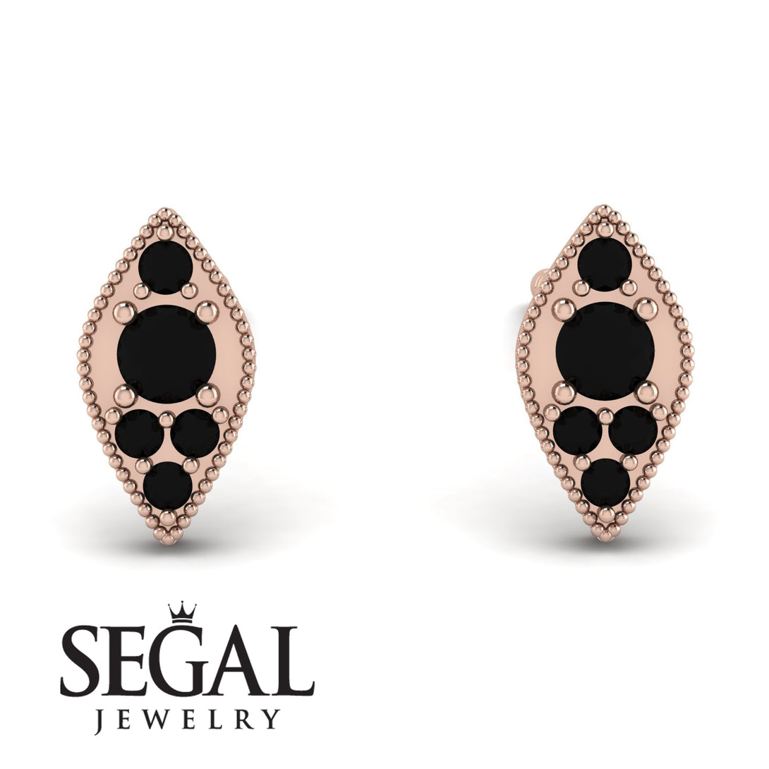 Milgrain Marquise Black Diamond Earrings - Faye No. 38