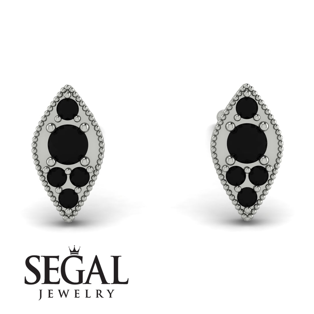 Milgrain Marquise Black Diamond Earrings - Faye No. 39