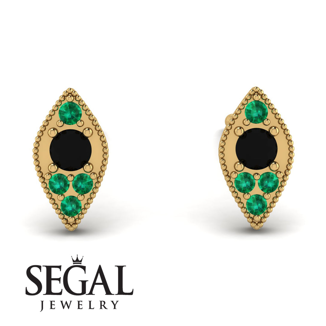 Milgrain Marquise Black Diamond Earrings - Faye No. 22
