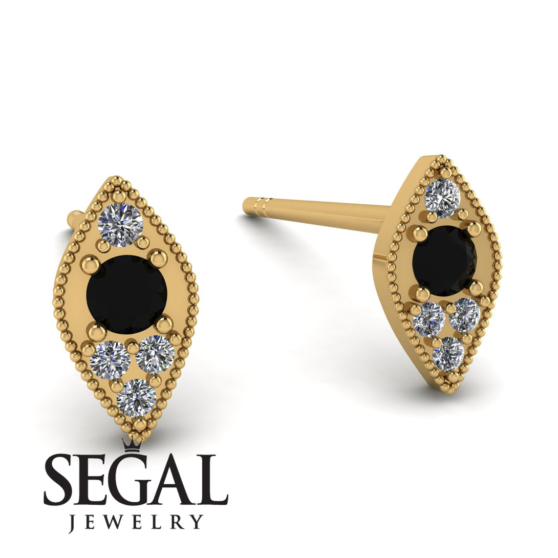 Milgrain Marquise Black Diamond Earrings - Faye No. 7