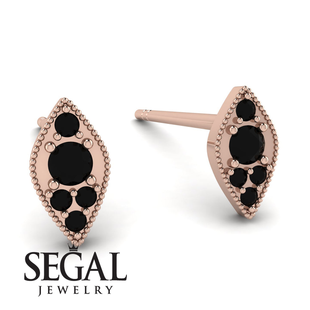 Milgrain Marquise Black Diamond Earrings - Faye No. 38