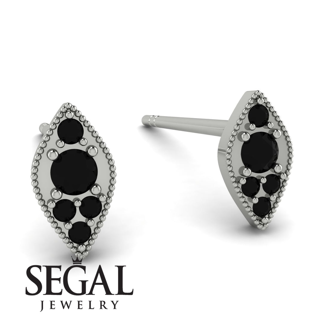 Milgrain Marquise Black Diamond Earrings - Faye No. 39
