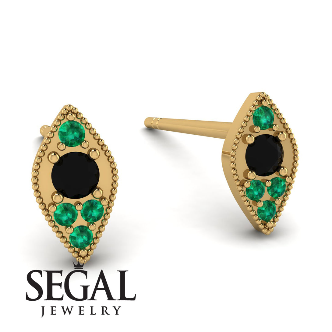 Milgrain Marquise Black Diamond Earrings - Faye No. 22