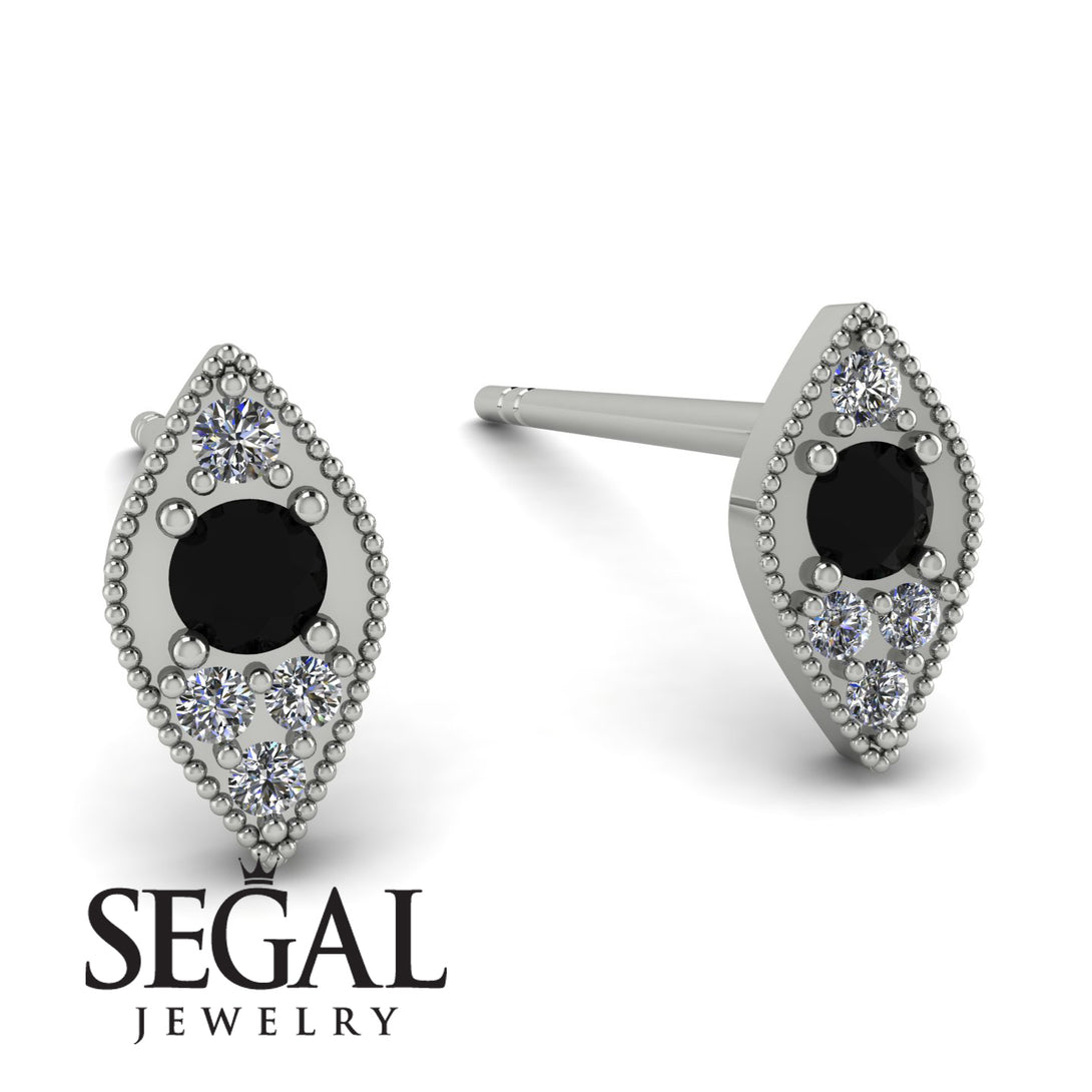 Milgrain Marquise Black Diamond Earrings - Faye No. 9