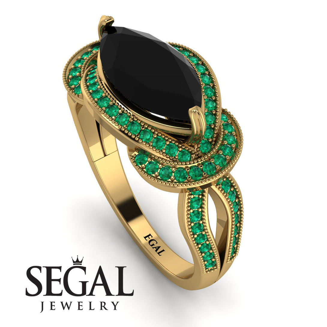 Milgrain Marquise Black Diamond Engagement Ring - Marley No. 22
