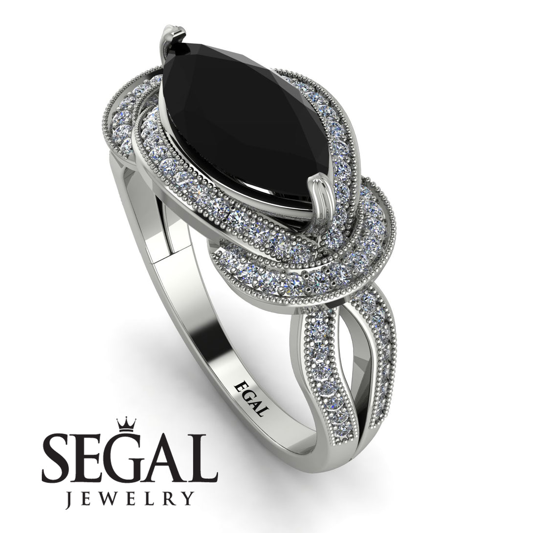 Milgrain Marquise Black Diamond Engagement Ring - Marley No. 9