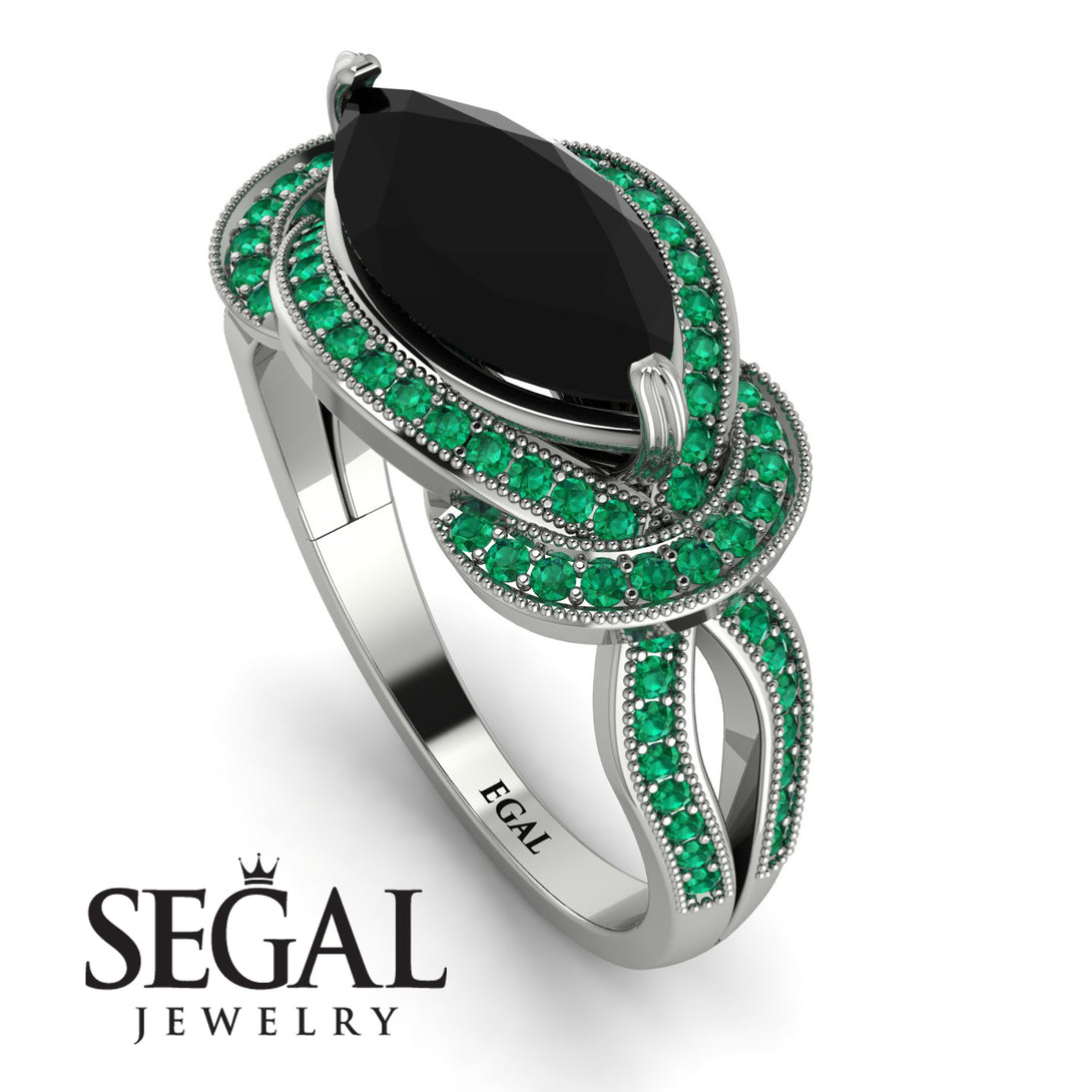 Milgrain Marquise Black Diamond Engagement Ring - Marley No. 24