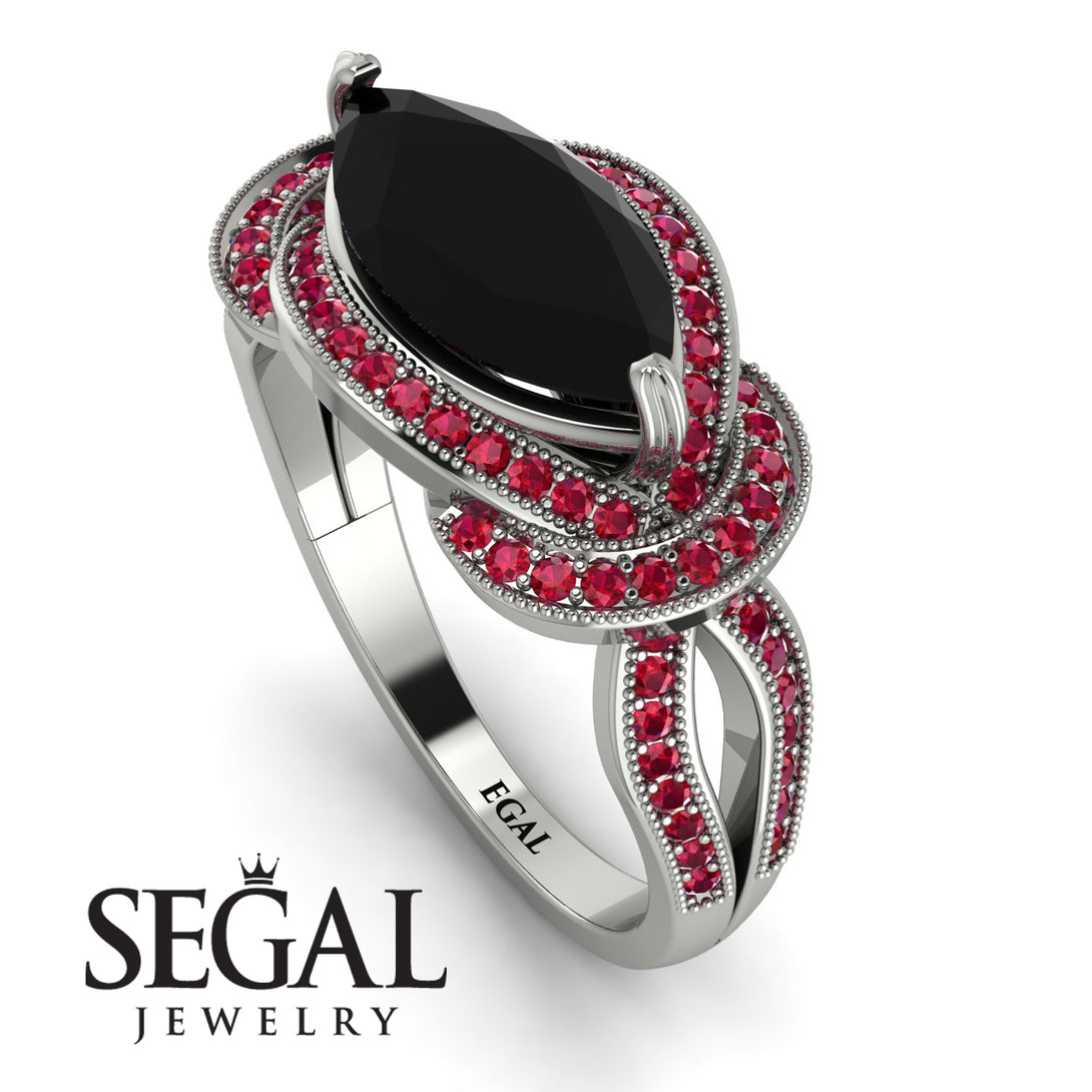 Milgrain Marquise Black Diamond Engagement Ring - Marley No. 54