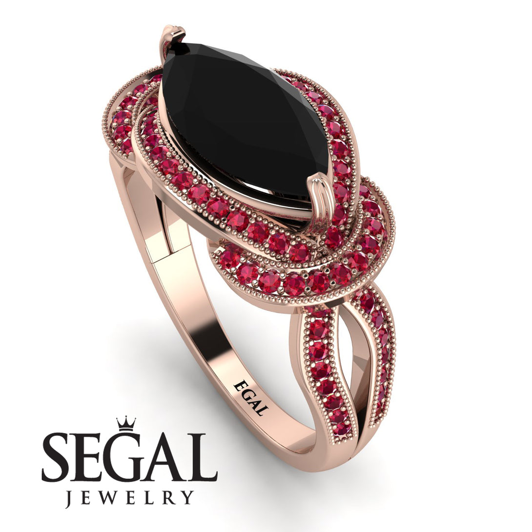 Milgrain Marquise Black Diamond Engagement Ring - Marley No. 53