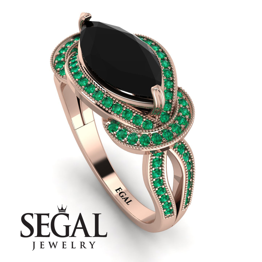 Milgrain Marquise Black Diamond Engagement Ring - Marley No. 23