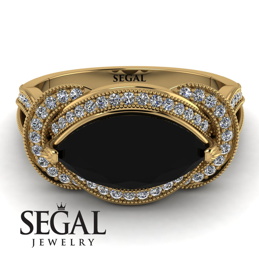 Milgrain Marquise Black Diamond Engagement Ring - Marley No. 7