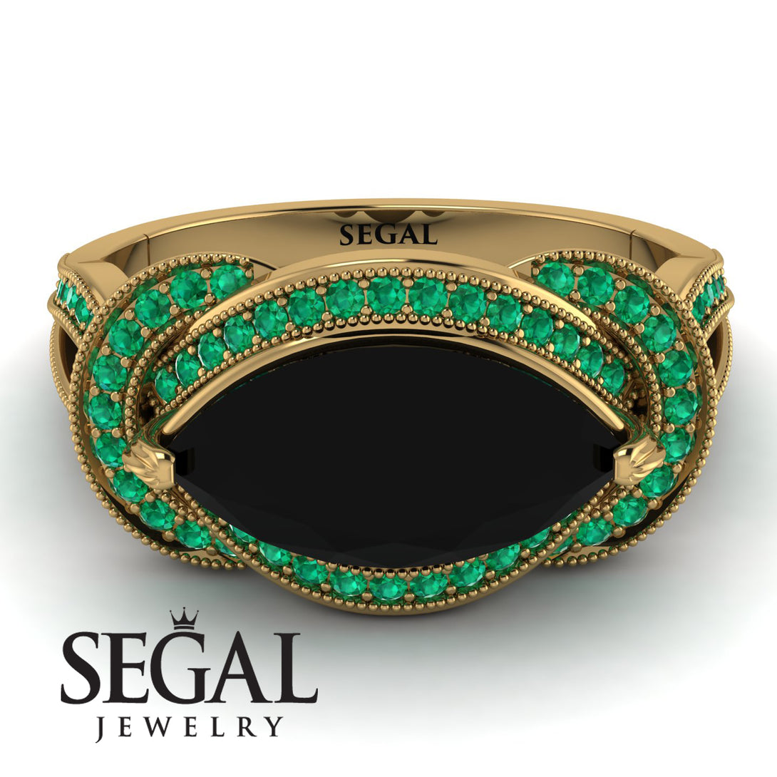 Milgrain Marquise Black Diamond Engagement Ring - Marley No. 22