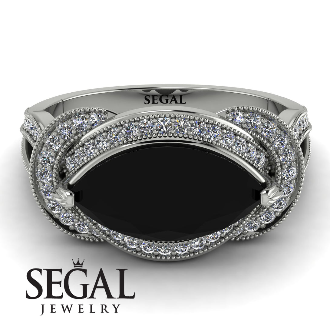 Milgrain Marquise Black Diamond Engagement Ring - Marley No. 9