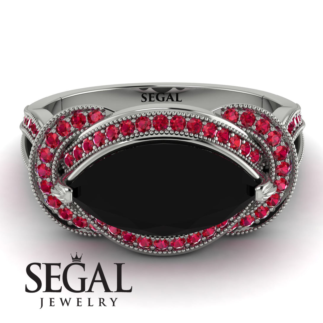 Milgrain Marquise Black Diamond Engagement Ring - Marley No. 54