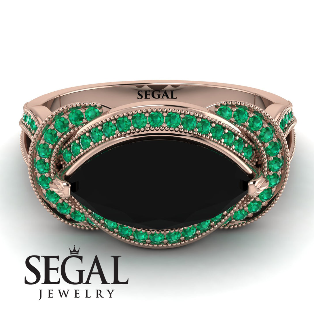 Milgrain Marquise Black Diamond Engagement Ring - Marley No. 23