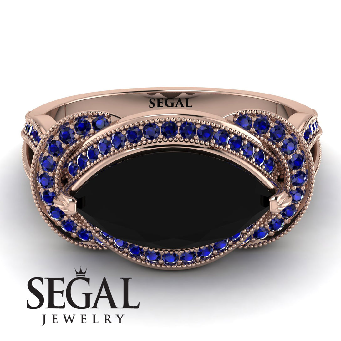 Milgrain Marquise Black Diamond Engagement Ring - Marley No. 68