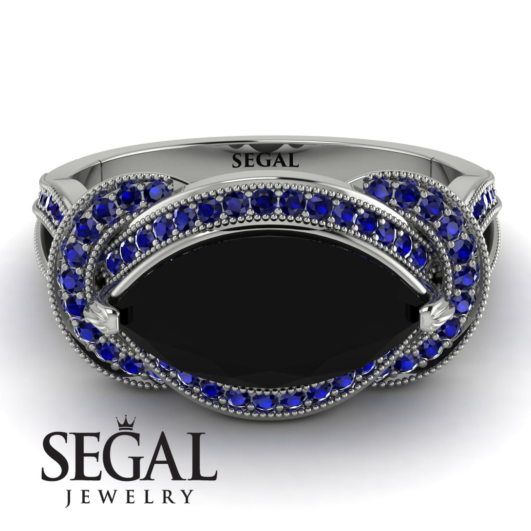 Milgrain Marquise Black Diamond Engagement Ring - Marley No. 69
