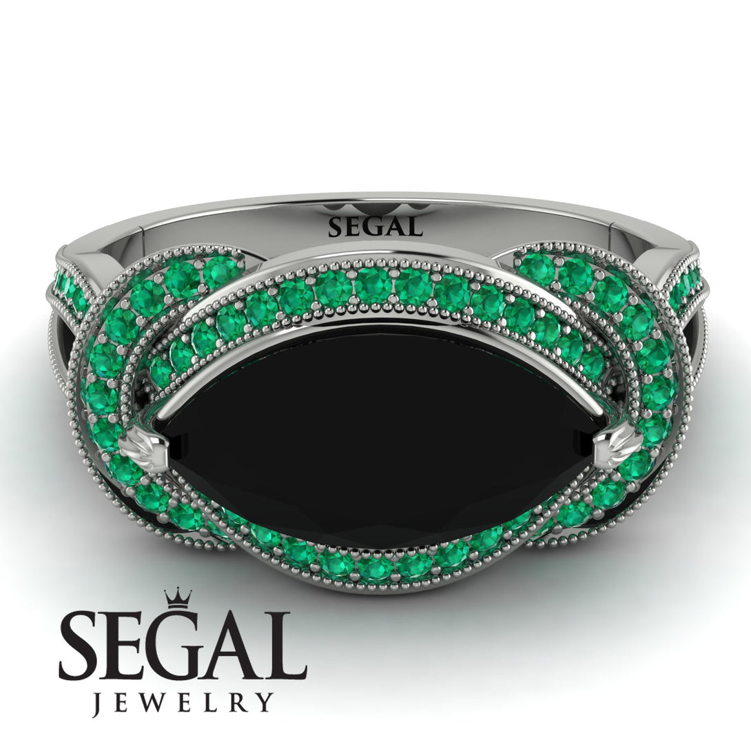 Milgrain Marquise Black Diamond Engagement Ring - Marley No. 24