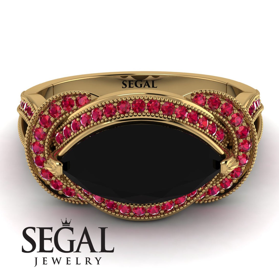 Milgrain Marquise Black Diamond Engagement Ring - Marley No. 52