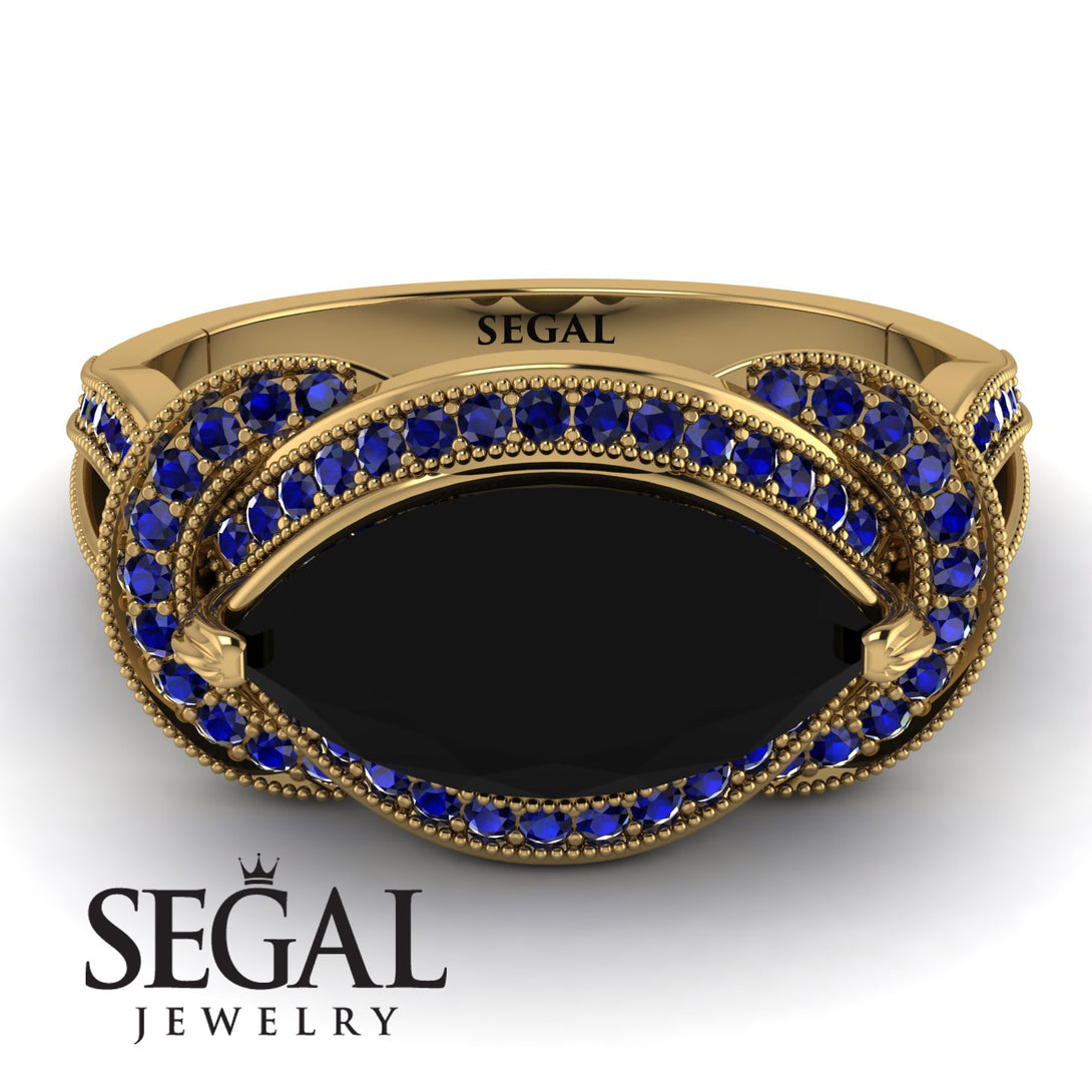 Milgrain Marquise Black Diamond Engagement Ring - Marley No. 67