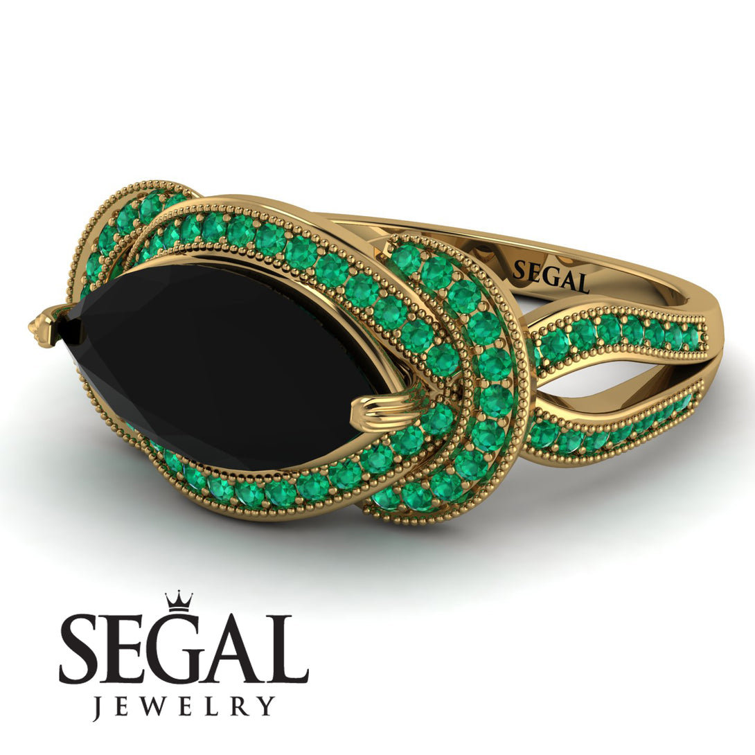 Milgrain Marquise Black Diamond Engagement Ring - Marley No. 22