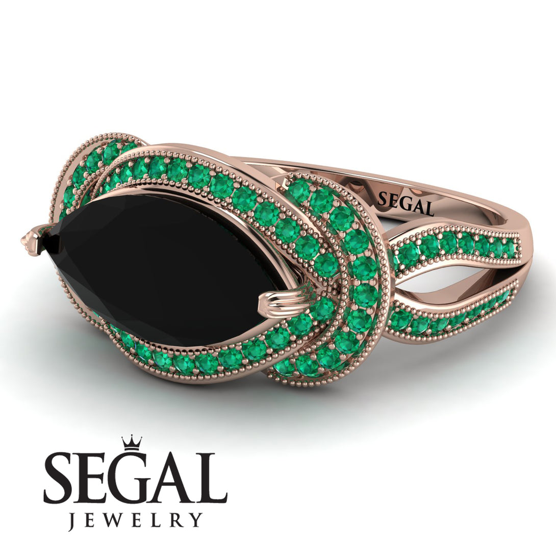 Milgrain Marquise Black Diamond Engagement Ring - Marley No. 23