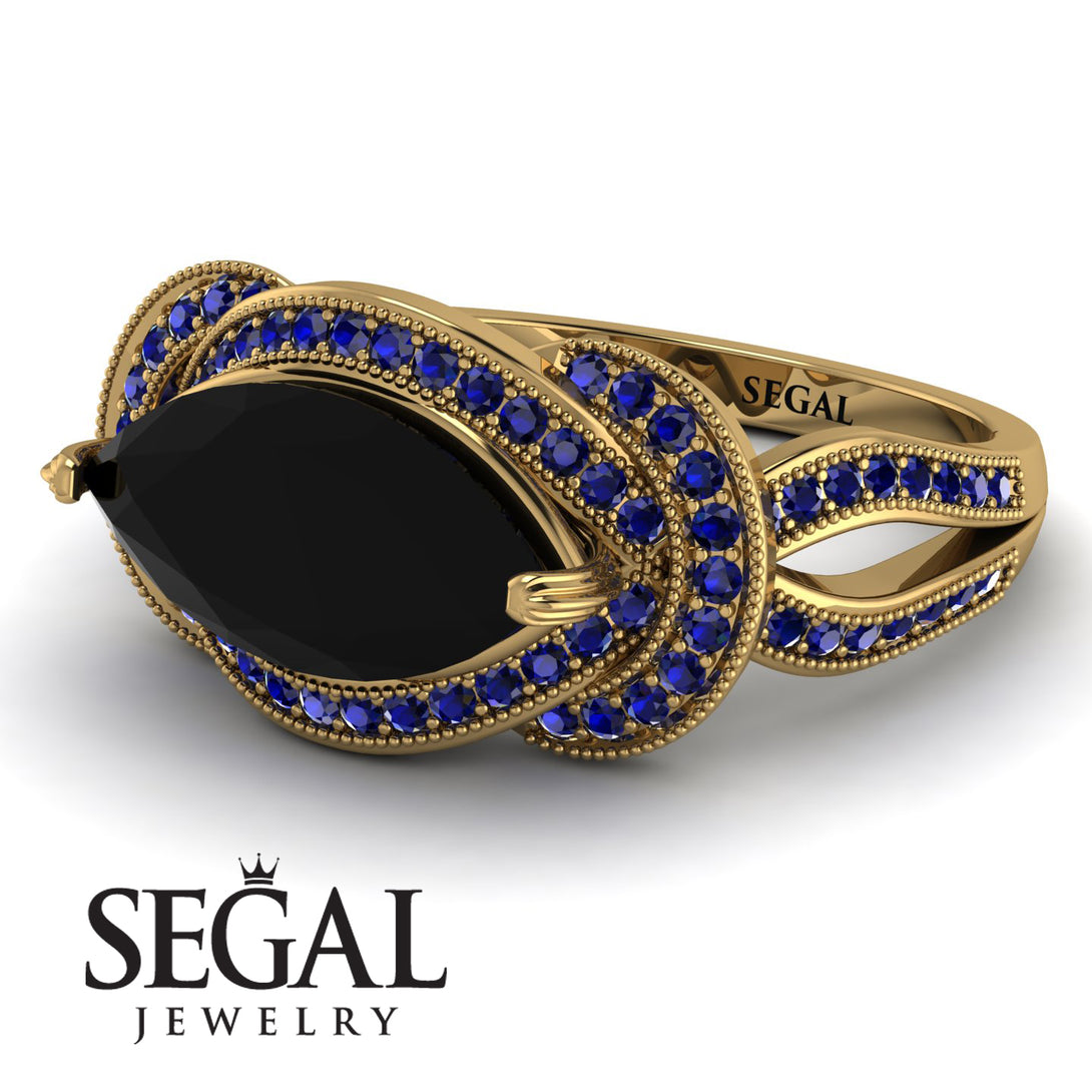 Milgrain Marquise Black Diamond Engagement Ring - Marley No. 67
