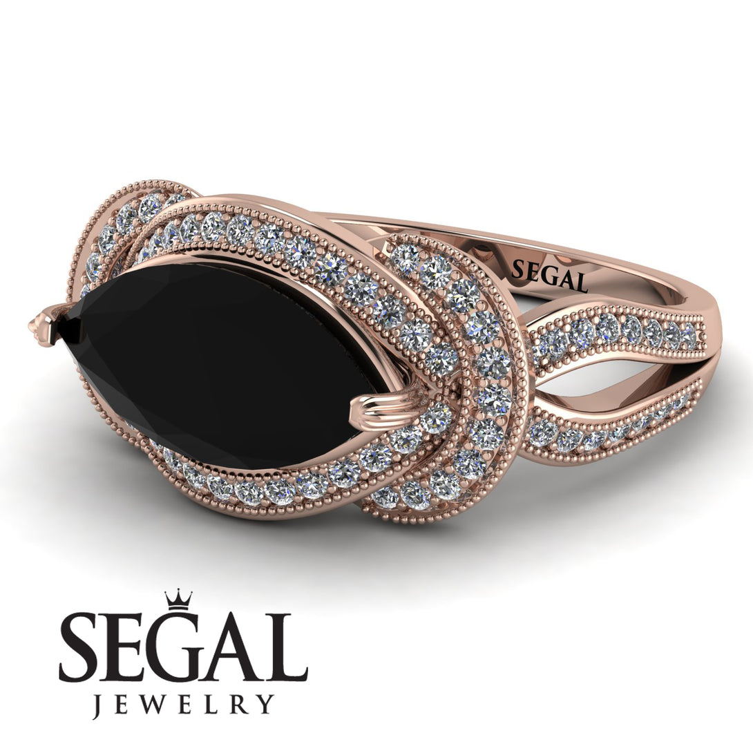 Milgrain Marquise Black Diamond Engagement Ring - Marley No. 8