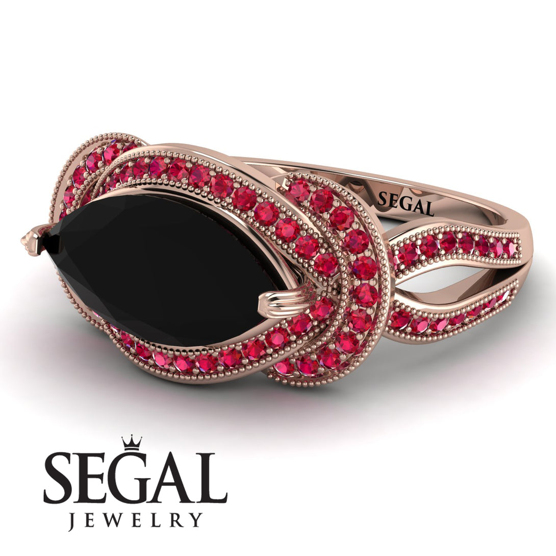 Milgrain Marquise Black Diamond Engagement Ring - Marley No. 53