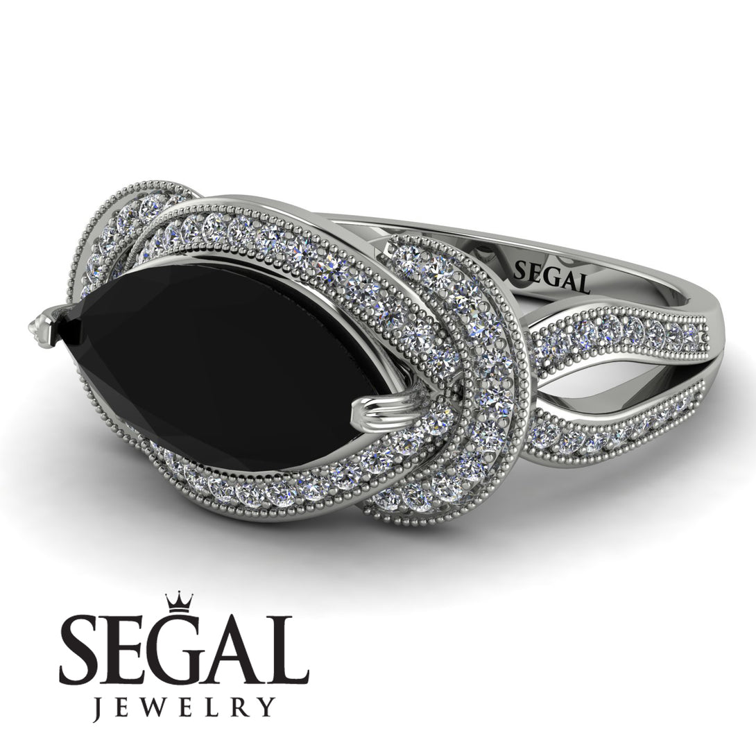 Milgrain Marquise Black Diamond Engagement Ring - Marley No. 9