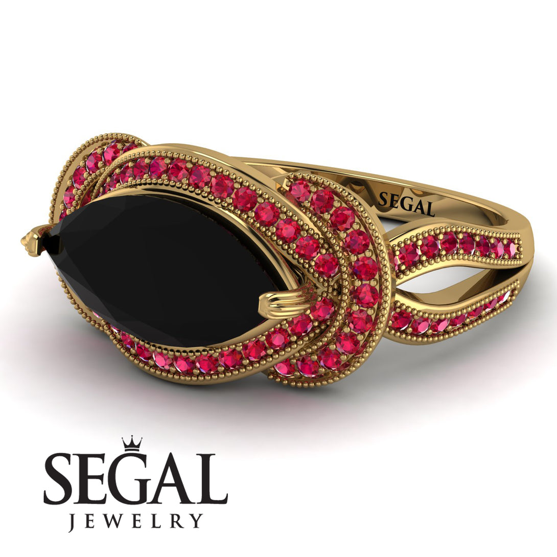 Milgrain Marquise Black Diamond Engagement Ring - Marley No. 52