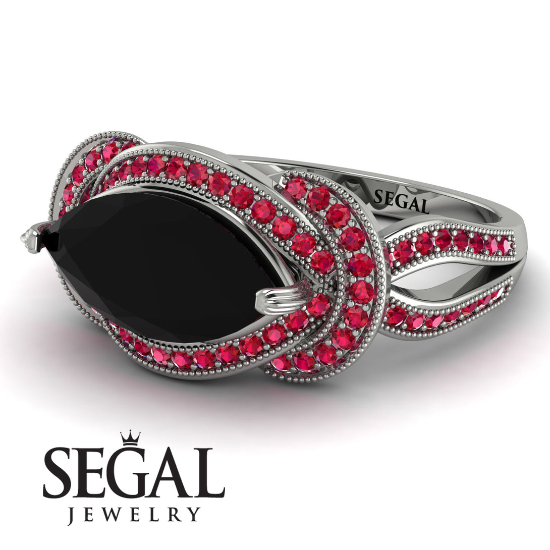Milgrain Marquise Black Diamond Engagement Ring - Marley No. 54
