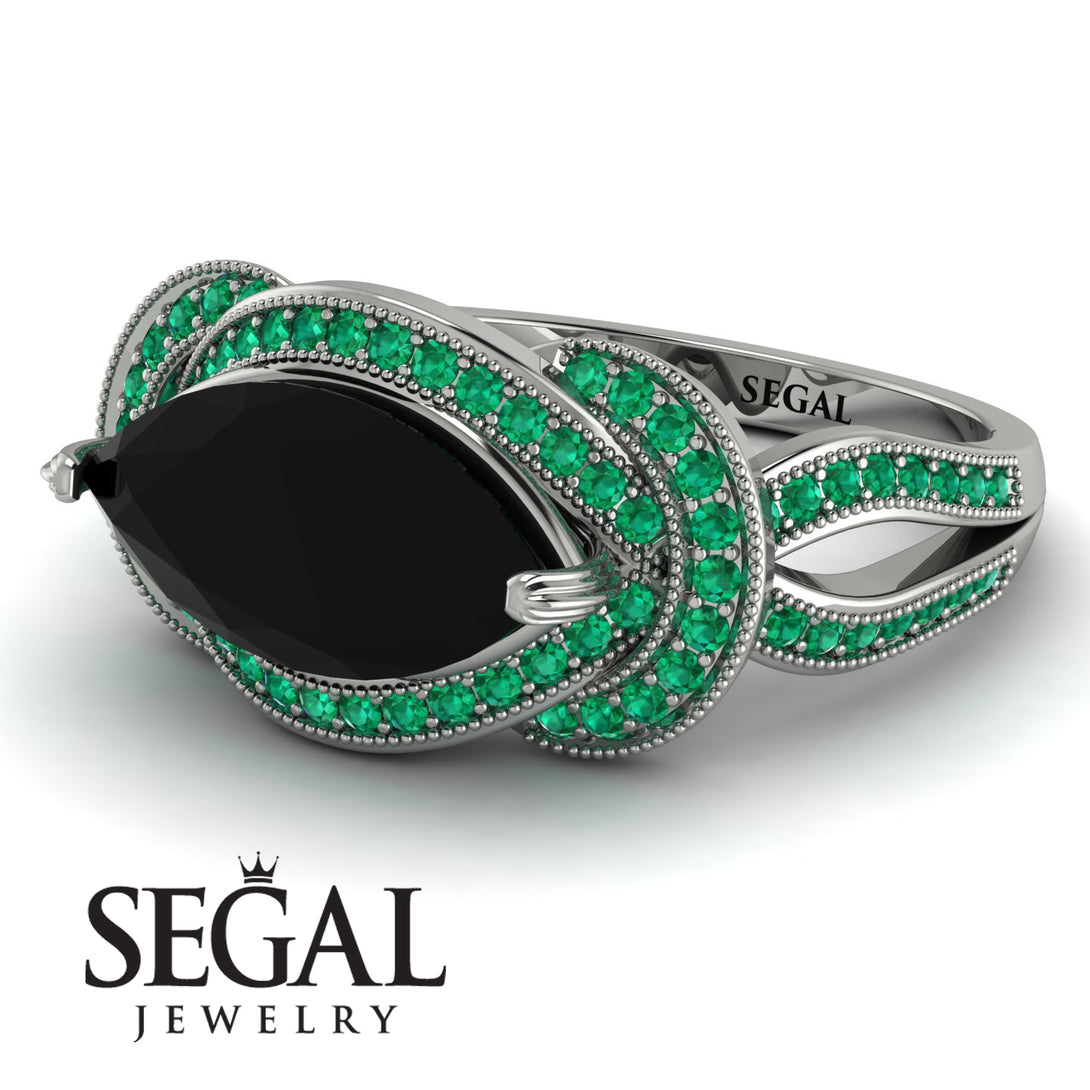 Milgrain Marquise Black Diamond Engagement Ring - Marley No. 24